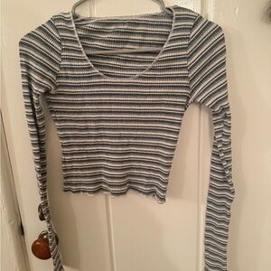 Brandy Melville Black and White Striped Crop Top